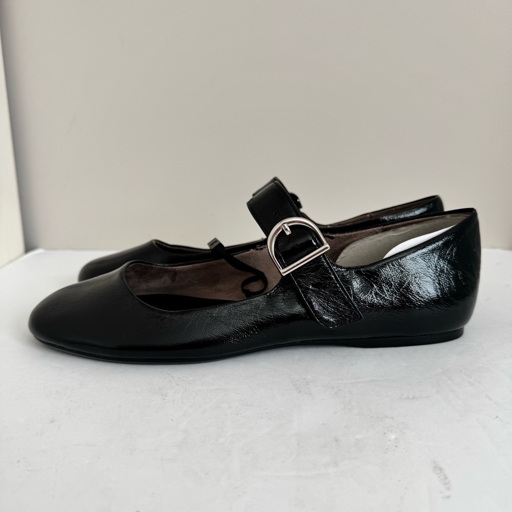 NWT ZARA LEATHER BUCKLE BALLET FLATS in BLACK size 39 /9 - Picture 8 of 16